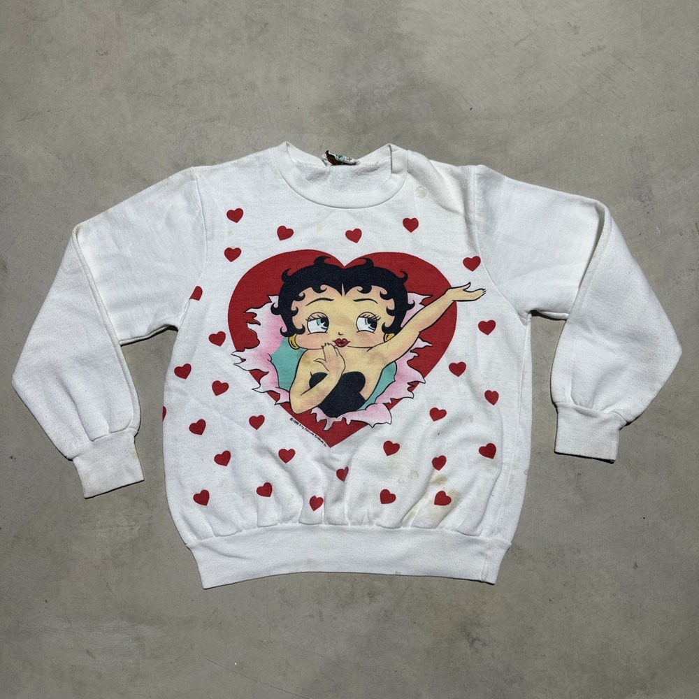 Vintage 1985 B.J Frog  Betty Boop Hearts Sweatshirt Size Small USA *Marks*